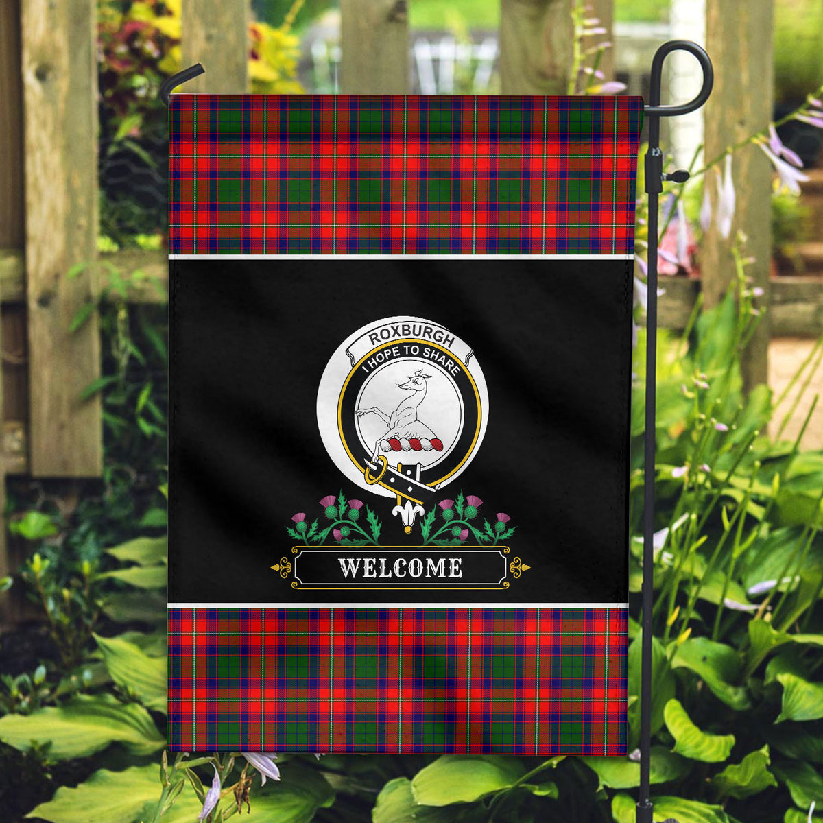 Roxburgh District Tartan Crest Garden Flag - Welcome Style