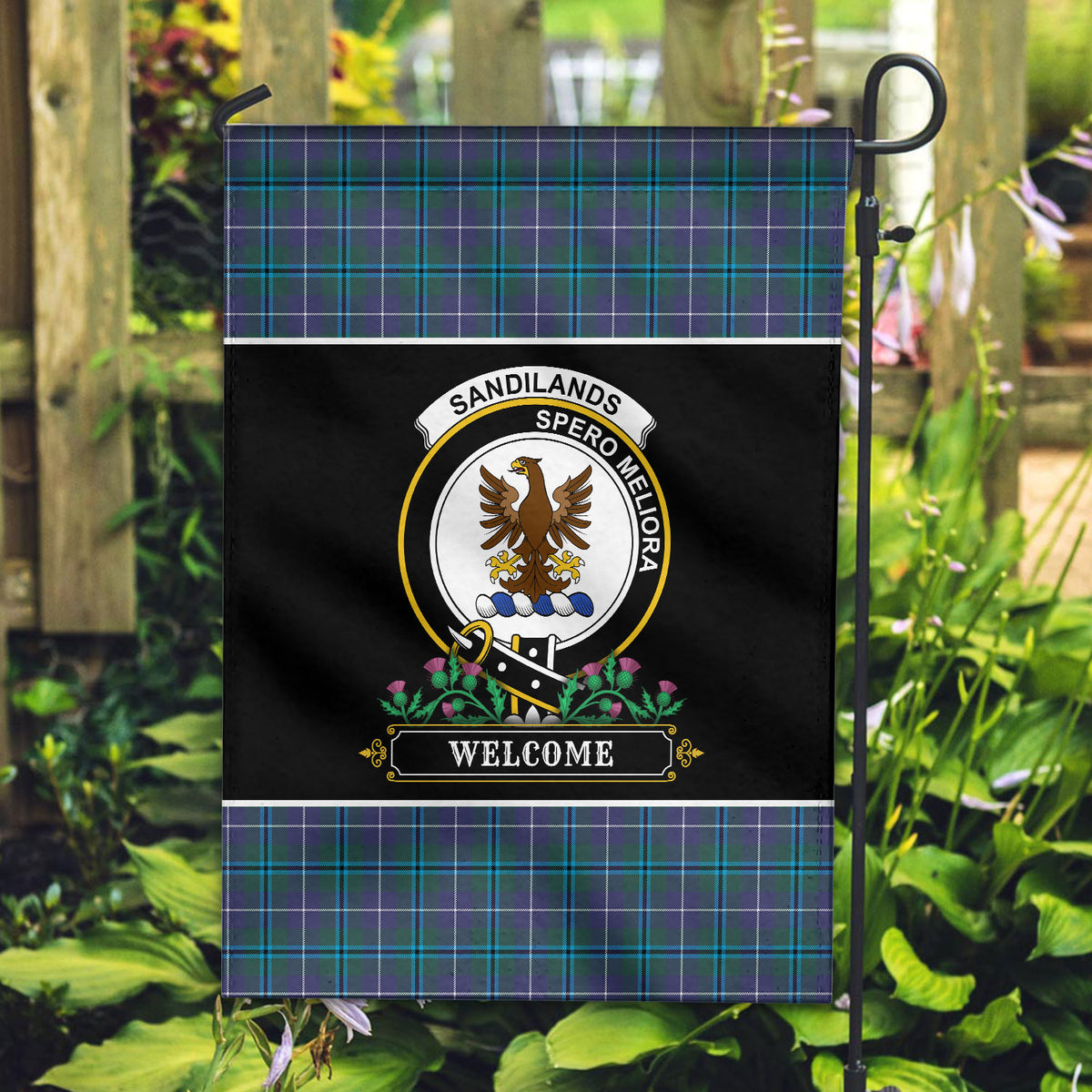 Sandilands Tartan Crest Garden Flag - Welcome Style