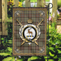 Scott Green Weathered Tartan Crest Garden Flag - Celtic Thistle Style