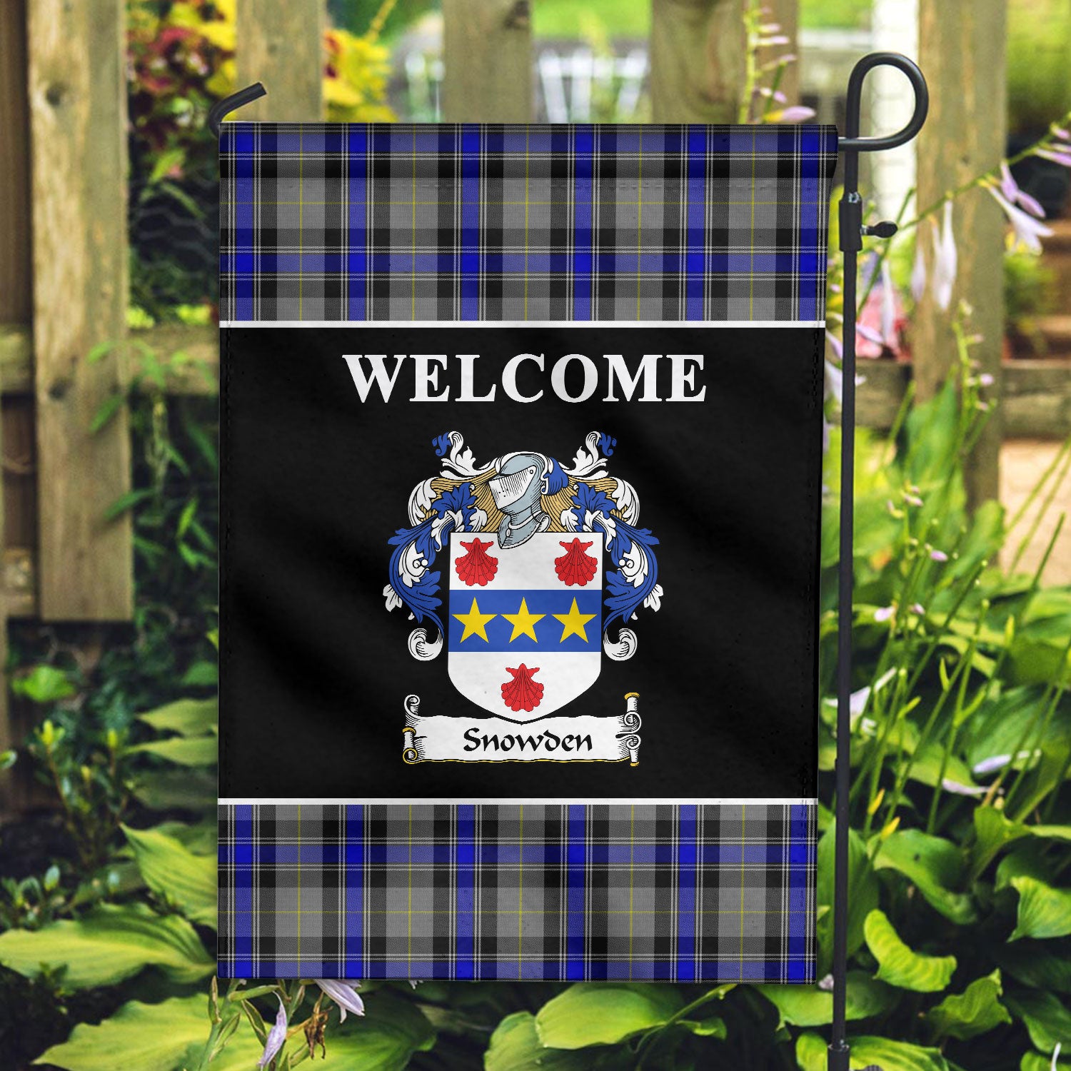 Snowden Tartan Crest Black Garden Flag