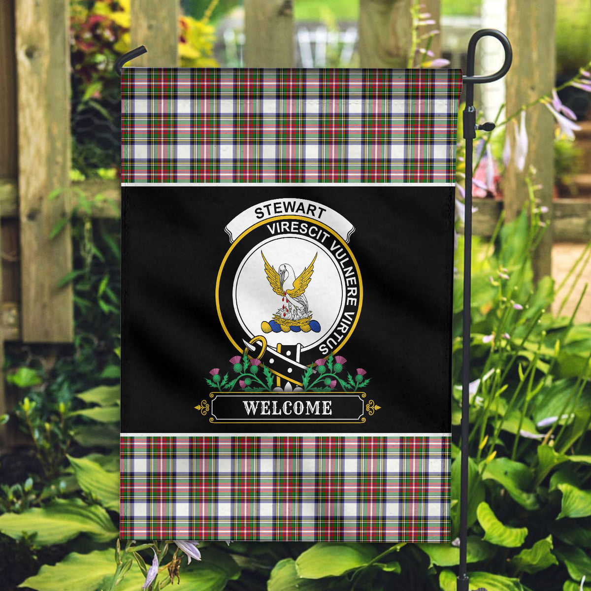 Stewart Dress Modern Tartan Crest Garden Flag - Welcome Style