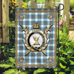 Stewart Muted Blue Tartan Crest Garden Flag - Celtic Thistle Style