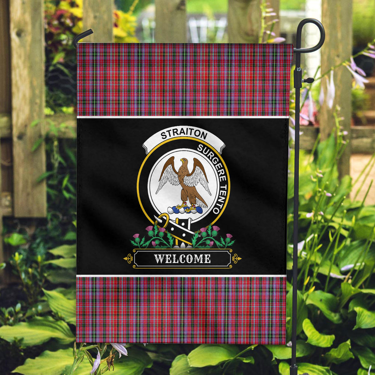 Straiton Tartan Crest Garden Flag - Welcome Style