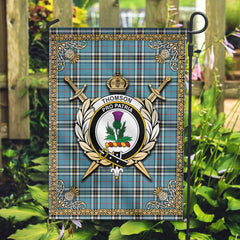 Thomson Blue Tartan Crest Garden Flag - Celtic Thistle Style