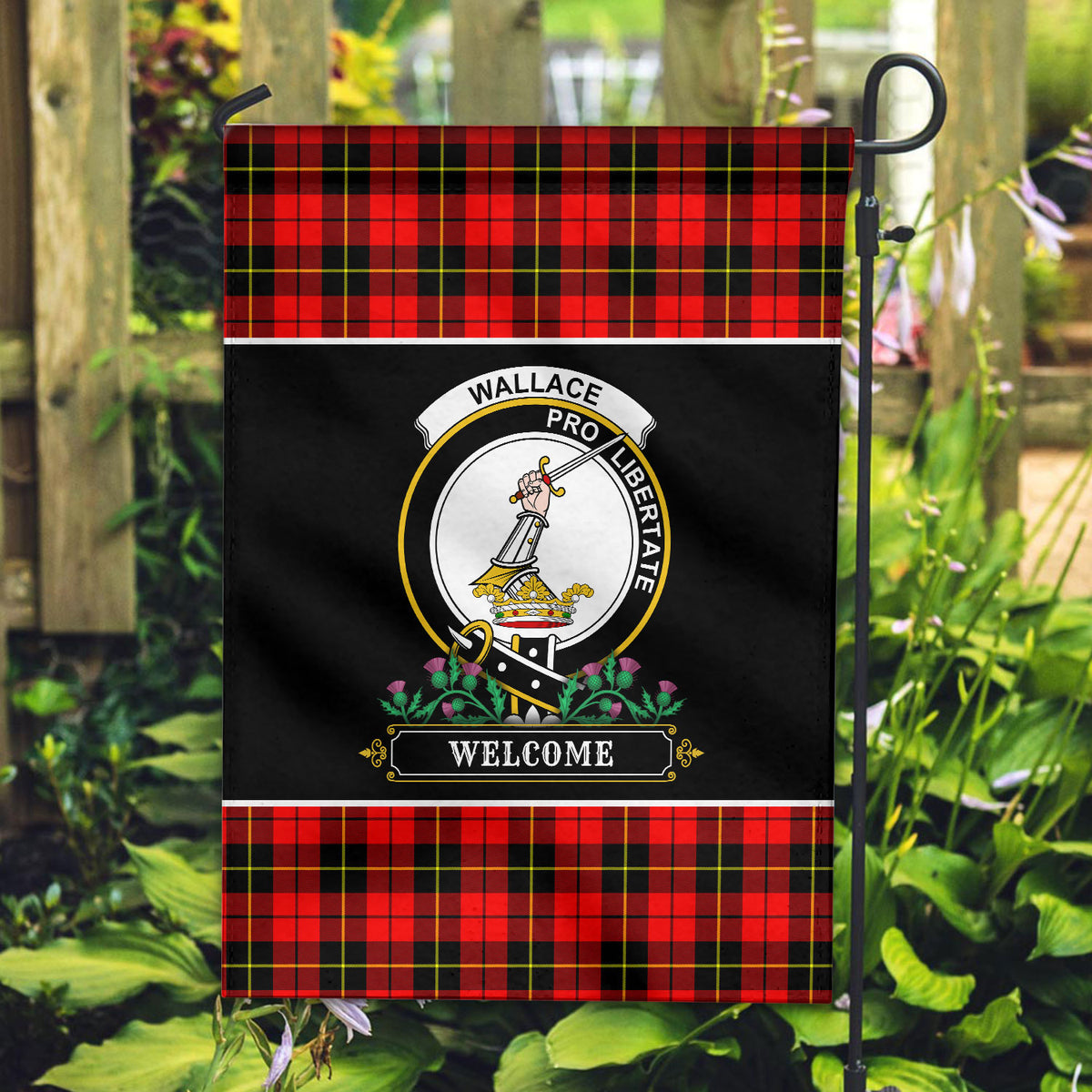 Wallace Hunting Red Tartan Crest Garden Flag - Welcome Style