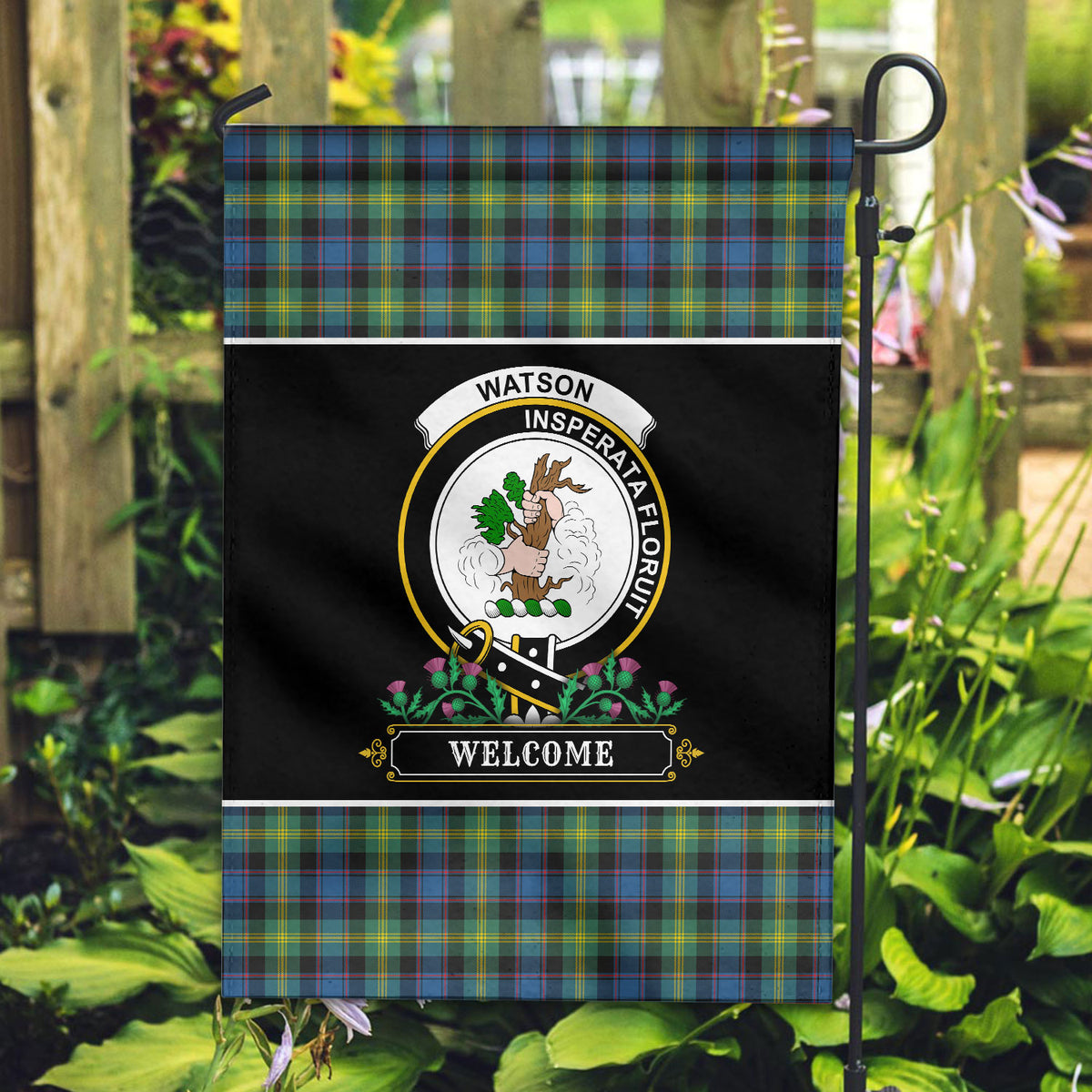 Watson Ancient Tartan Crest Garden Flag - Welcome Style