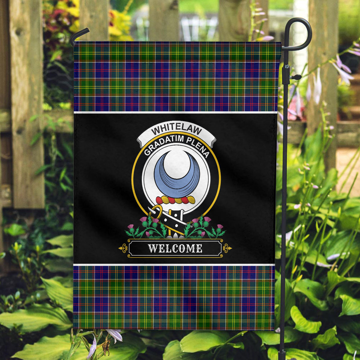 Whitelaw Tartan Crest Garden Flag - Welcome Style