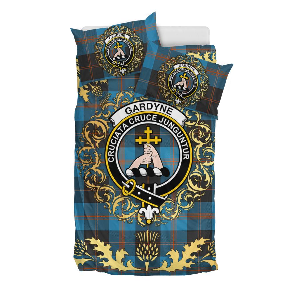 Gardyne (Garden) Tartan Crest Bedding Set - Golden Thistle Style