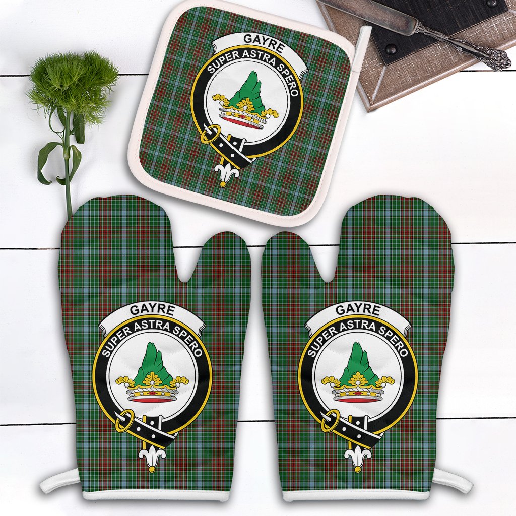 Gayre Tartan Crest Oven Mitt And Pot Holder (2 Oven Mitts + 1 Pot Holder)