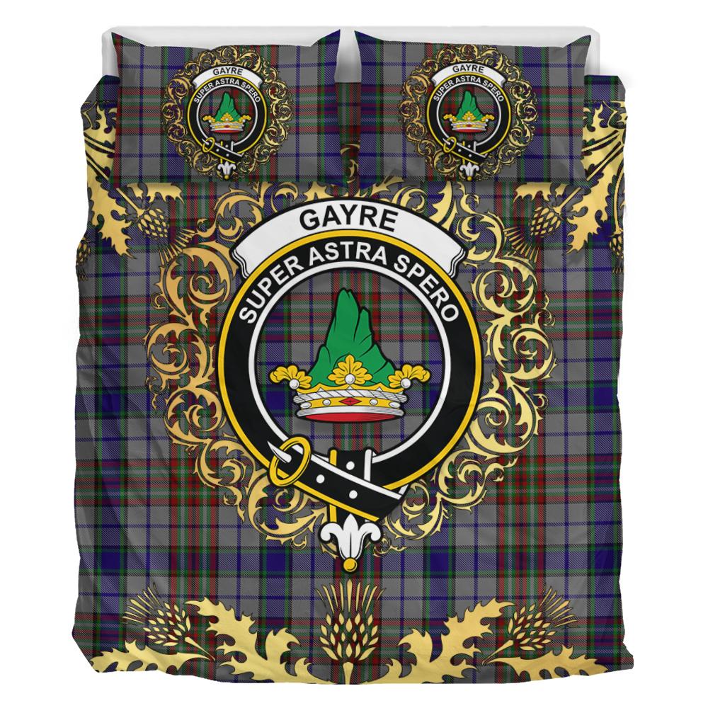 Gayre Hunting Tartan Crest Bedding Set - Golden Thistle Style