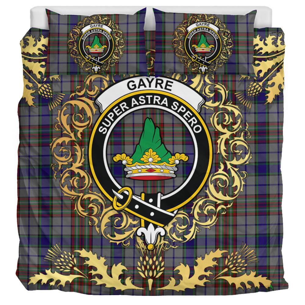 Gayre Hunting Tartan Crest Bedding Set - Golden Thistle Style
