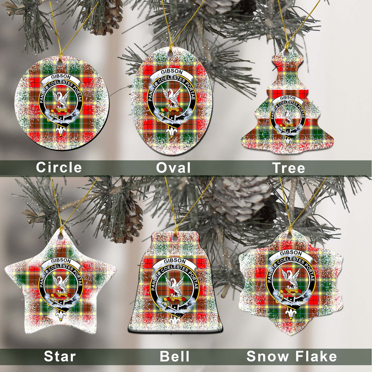 Gibson Tartan Christmas Ceramic Ornament - Snow Style