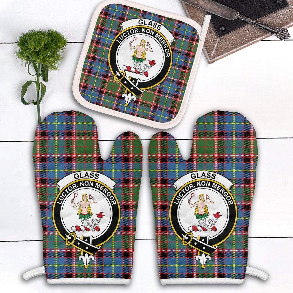 Glass Tartan Crest Oven Mitt And Pot Holder (2 Oven Mitts + 1 Pot Holder)