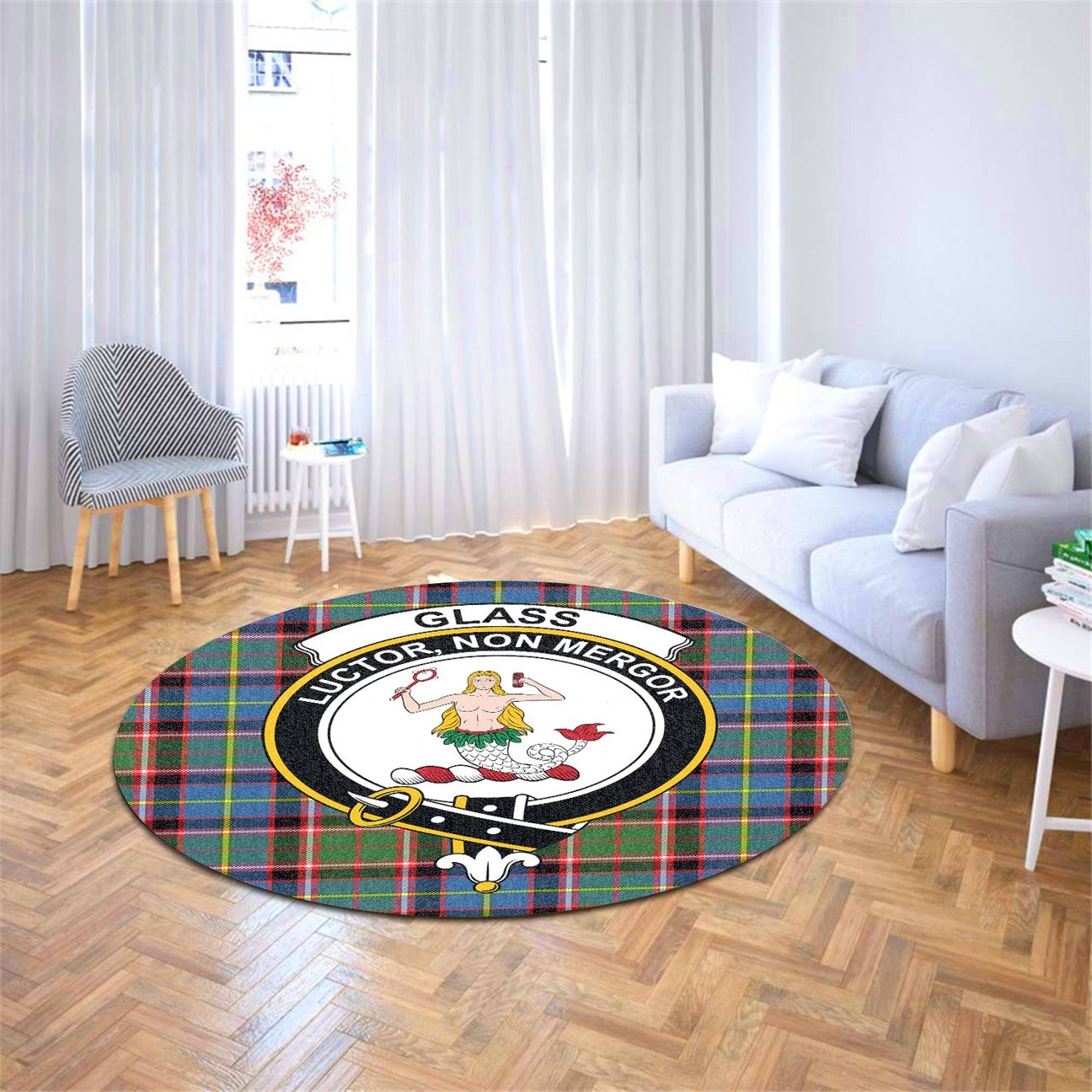 Glass Tartan Crest Round Rug