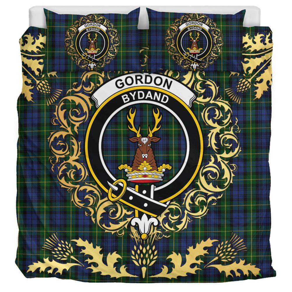 Gordon 01 Tartan Crest Bedding Set - Golden Thistle Style