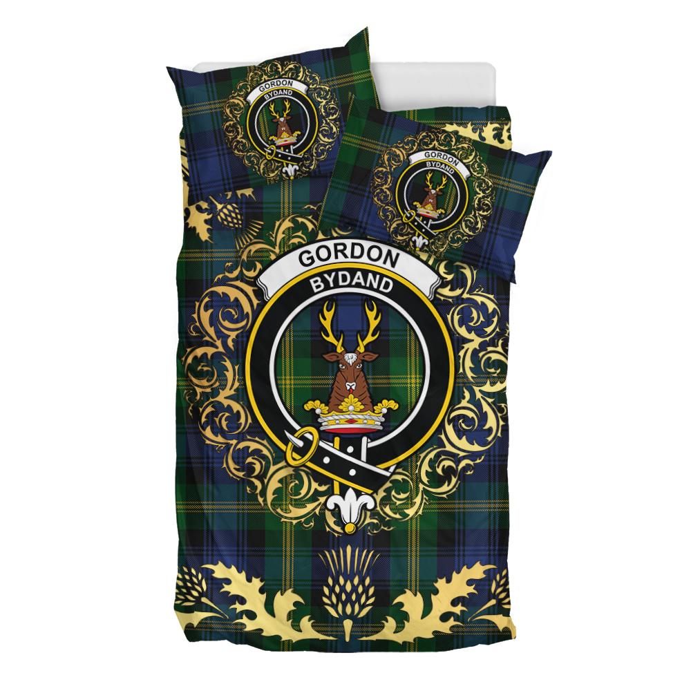 Gordon 02 Tartan Crest Bedding Set - Golden Thistle Style
