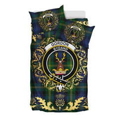 Gordon 02 Tartan Crest Bedding Set - Golden Thistle Style