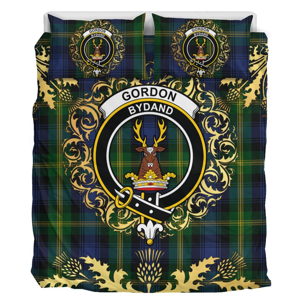 Gordon 02 Tartan Crest Bedding Set - Golden Thistle Style