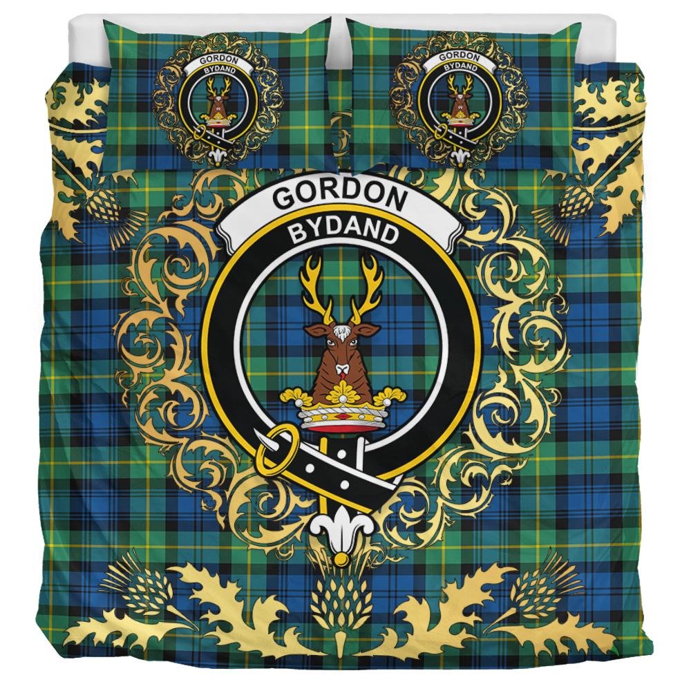Gordon Ancient Tartan Crest Bedding Set - Golden Thistle Style