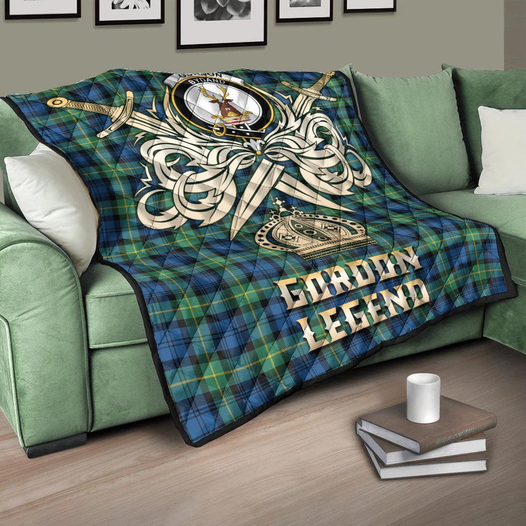 Gordon Ancient Tartan Crest Legend Gold Royal Premium Quilt