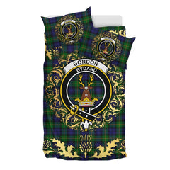 Gordon Tartan Crest Bedding Set - Golden Thistle Style