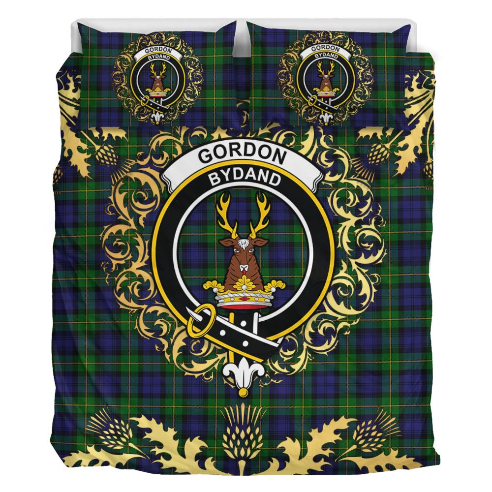 Gordon Tartan Crest Bedding Set - Golden Thistle Style