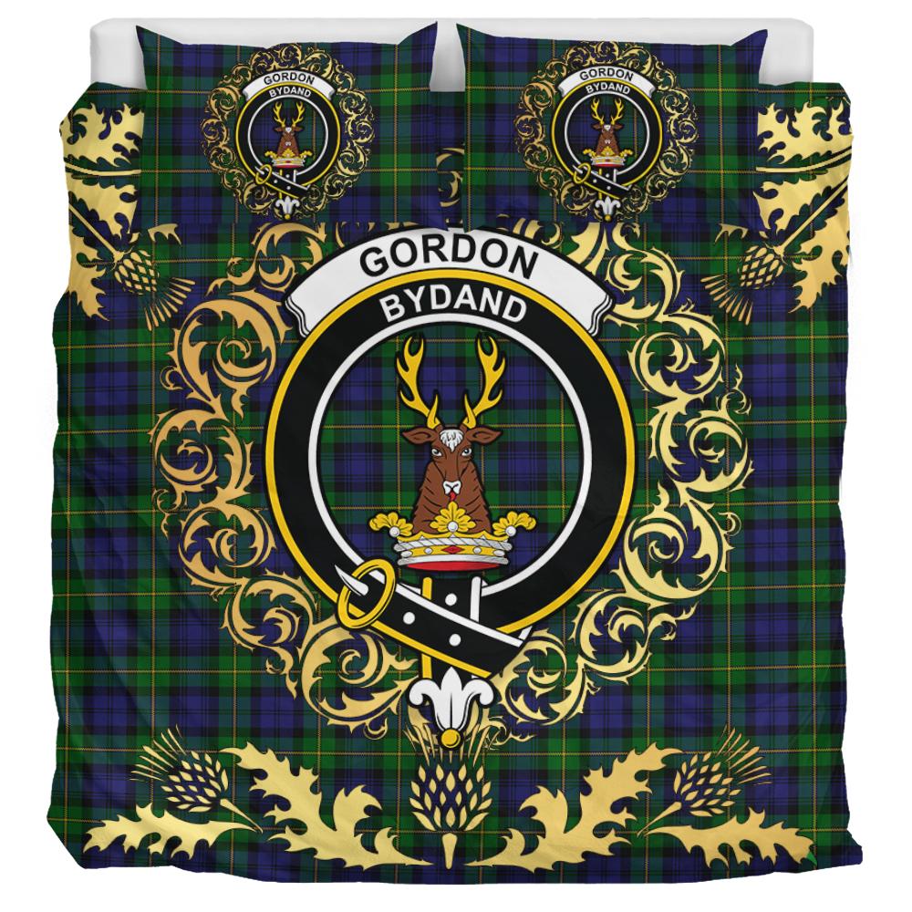Gordon Tartan Crest Bedding Set - Golden Thistle Style
