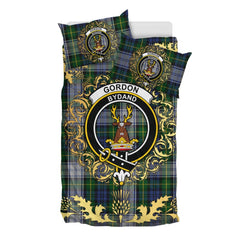 Gordon Dress Tartan Crest Bedding Set - Golden Thistle Style