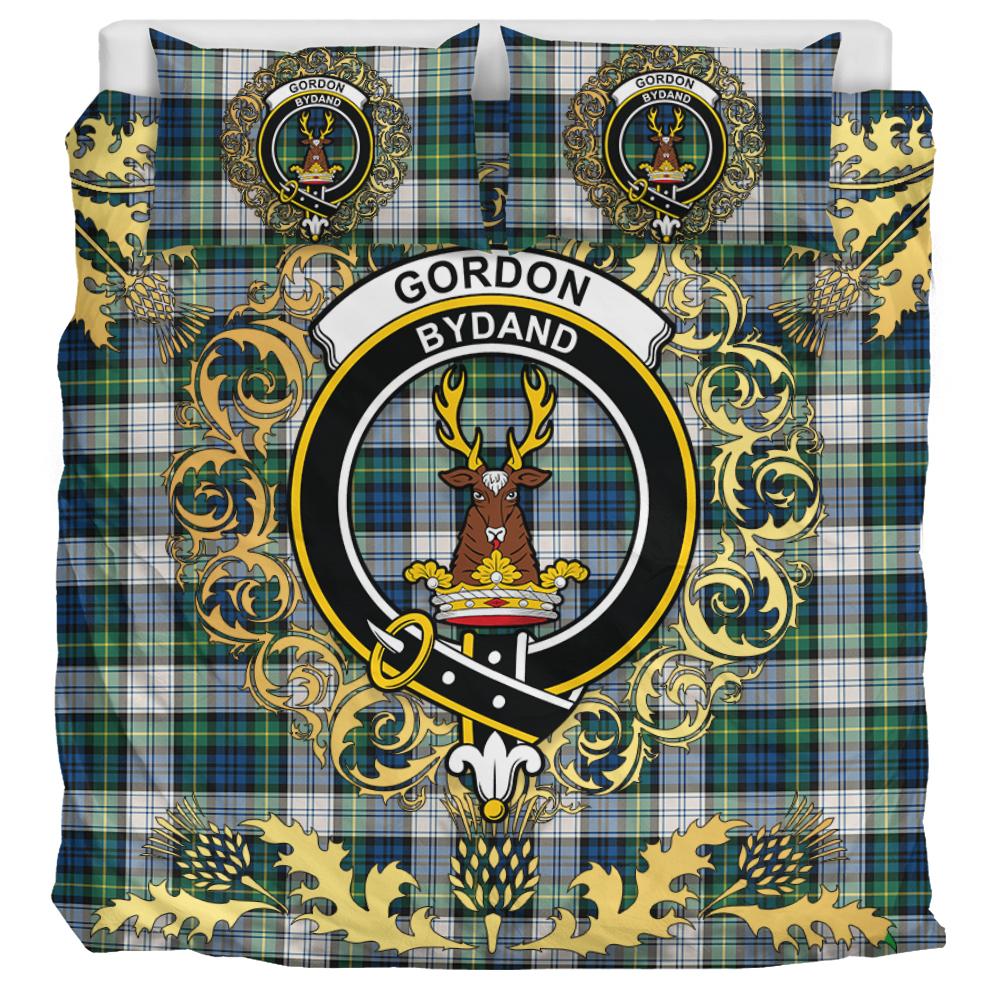 Gordon Dress Ancient Tartan Crest Bedding Set - Golden Thistle Style