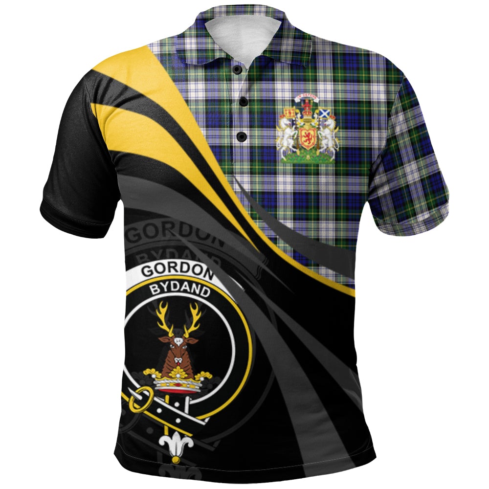 Gordon Dress Modern Tartan Polo Shirt - Royal Coat Of Arms Style