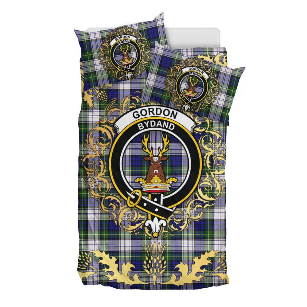 Gordon Dress Modern Tartan Crest Bedding Set - Golden Thistle Style