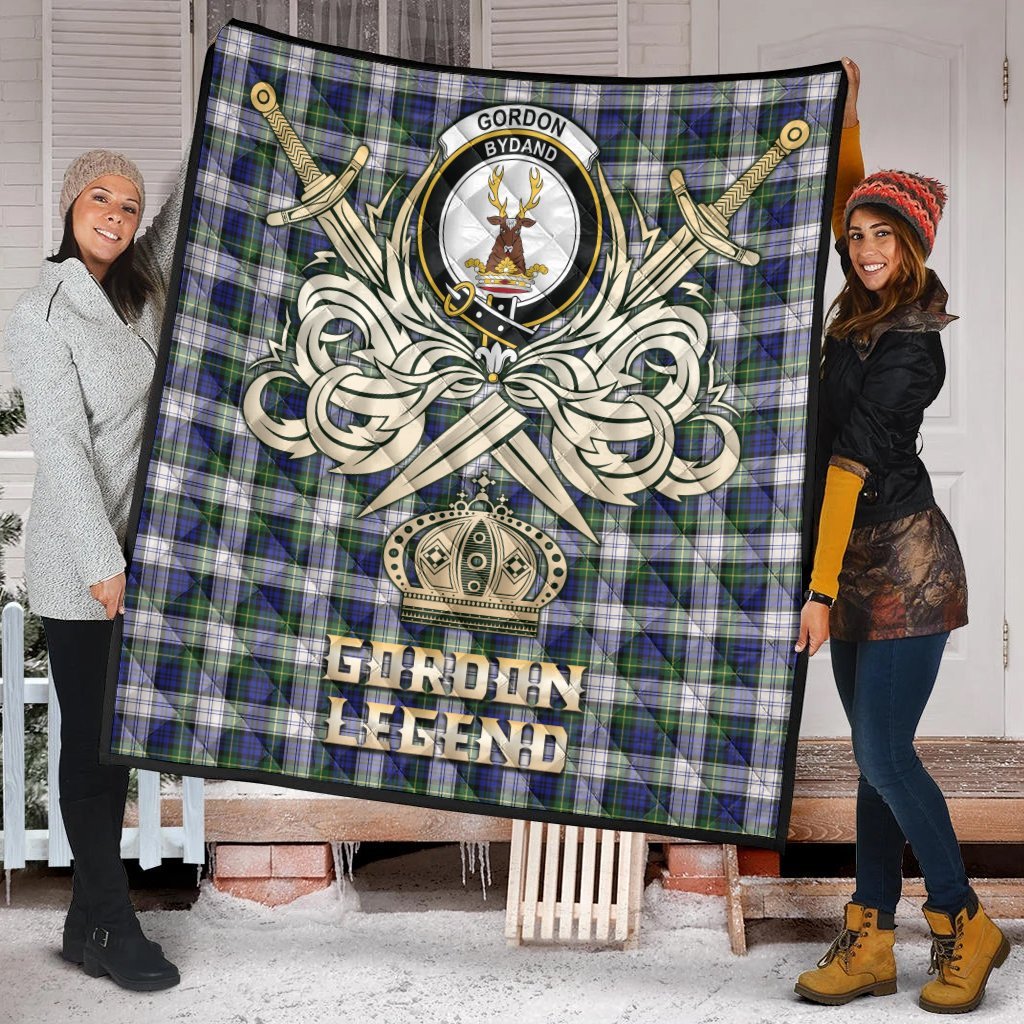 Gordon Dress Modern Tartan Crest Legend Gold Royal Premium Quilt