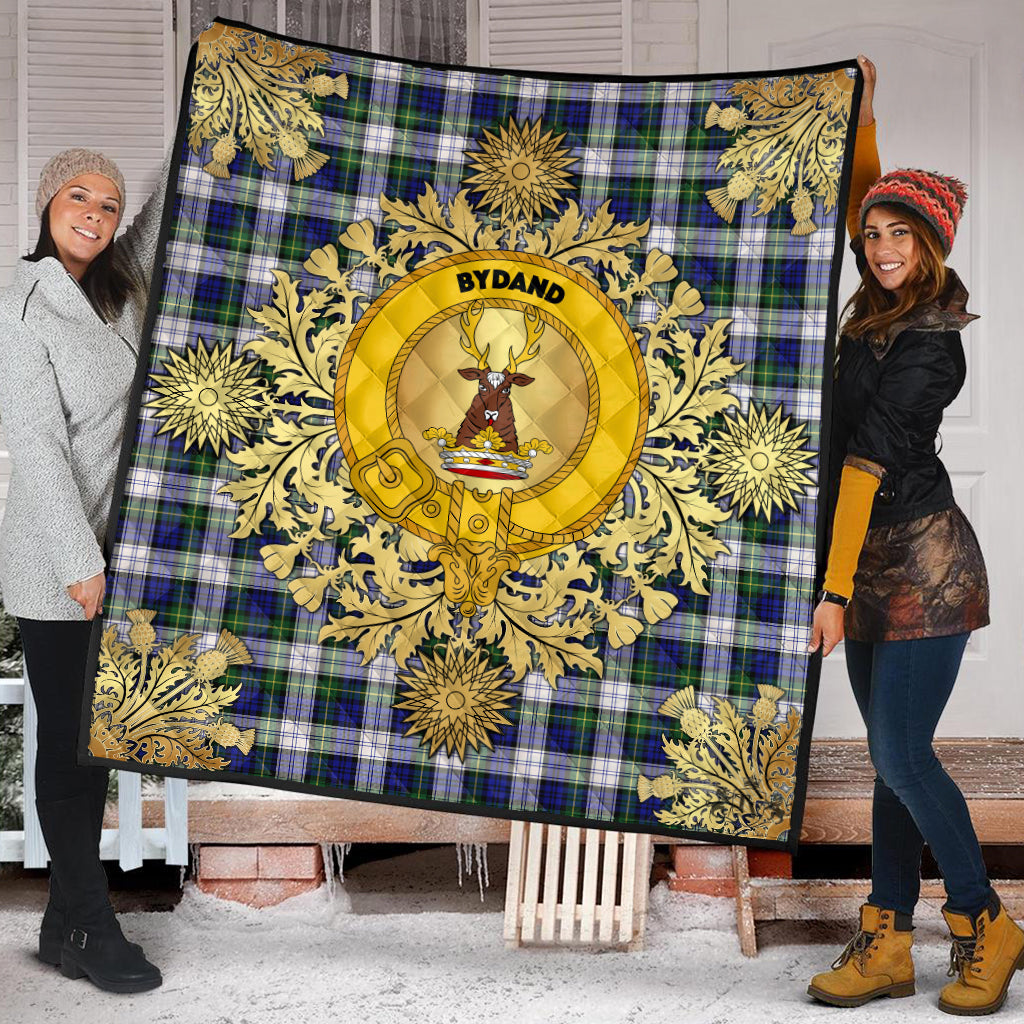 Gordon Dress Modern Tartan Crest Premium Quilt - Gold Thistle Style