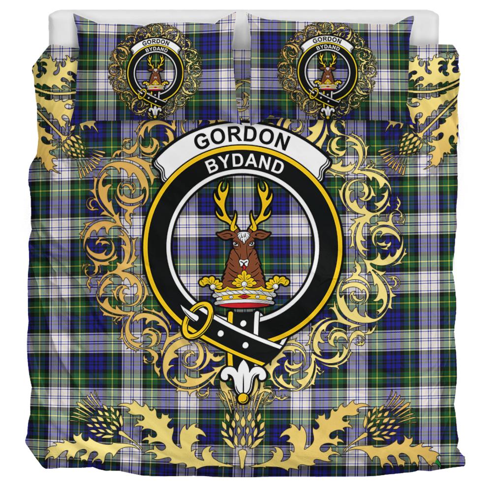 Gordon Dress Modern Tartan Crest Bedding Set - Golden Thistle Style
