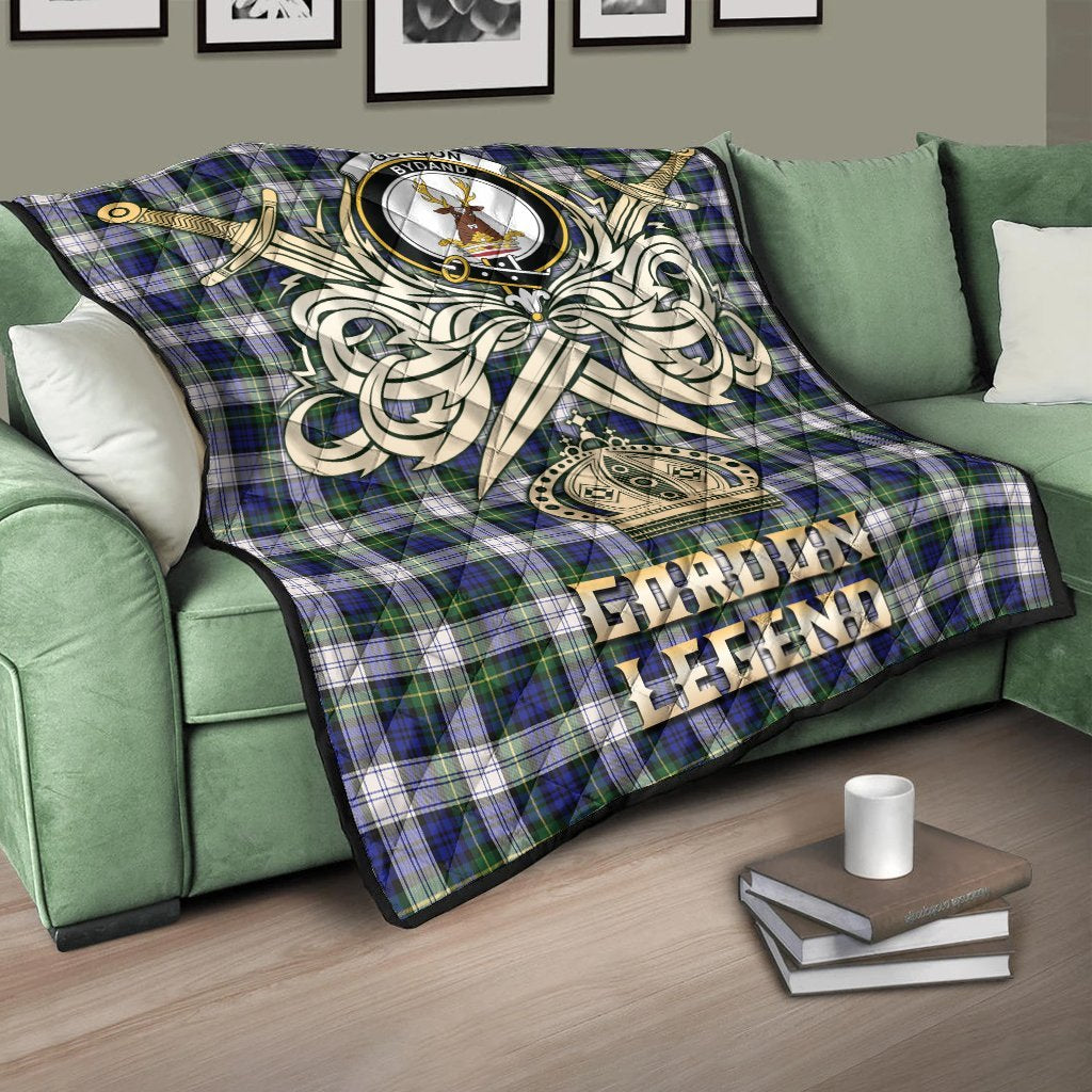 Gordon Dress Modern Tartan Crest Legend Gold Royal Premium Quilt