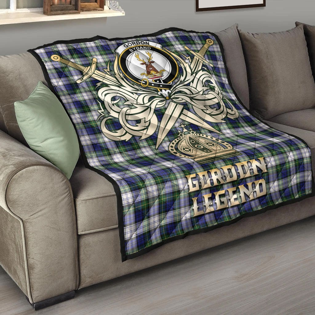 Gordon Dress Modern Tartan Crest Legend Gold Royal Premium Quilt