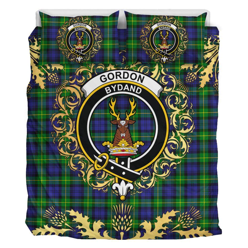 Gordon Modern Tartan Crest Bedding Set - Golden Thistle Style