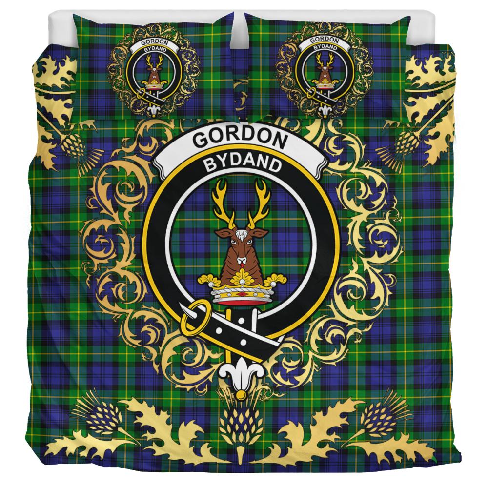 Gordon Modern Tartan Crest Bedding Set - Golden Thistle Style