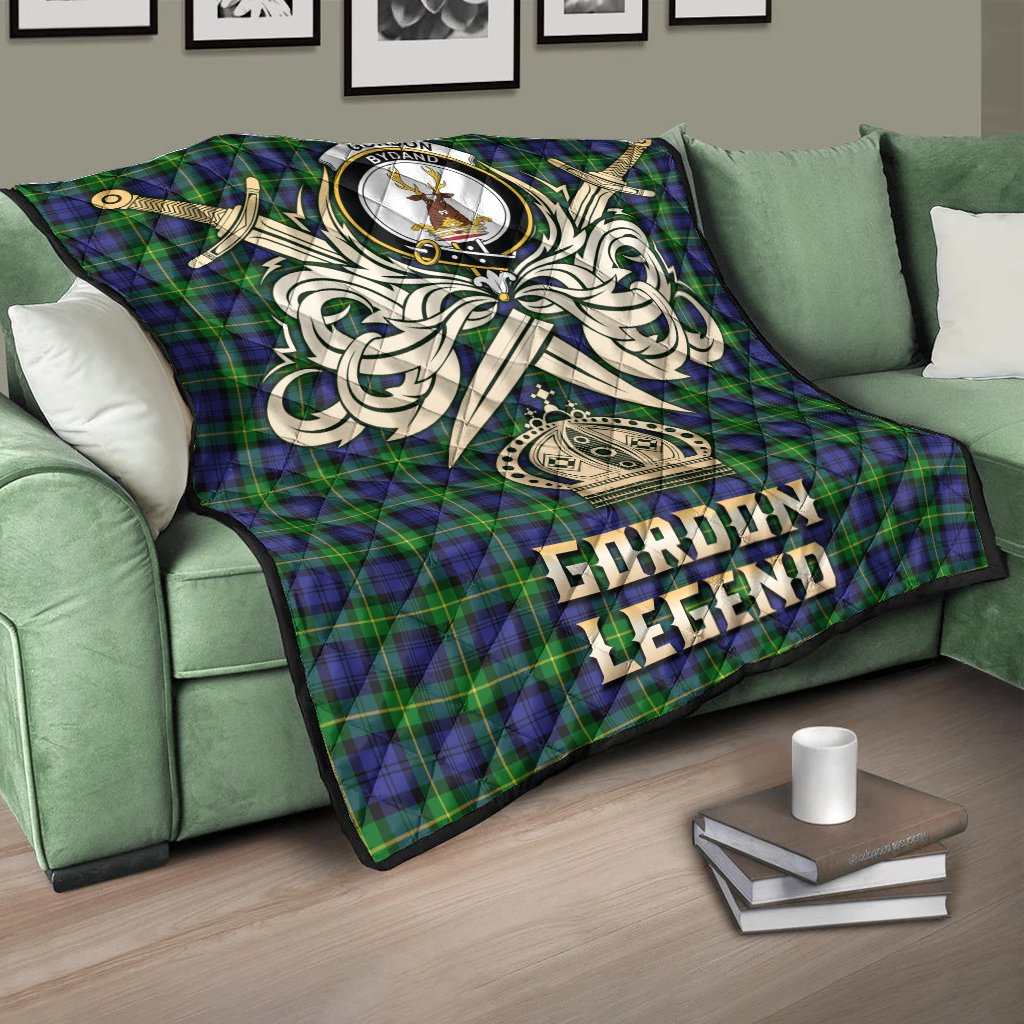 Gordon Modern Tartan Crest Legend Gold Royal Premium Quilt