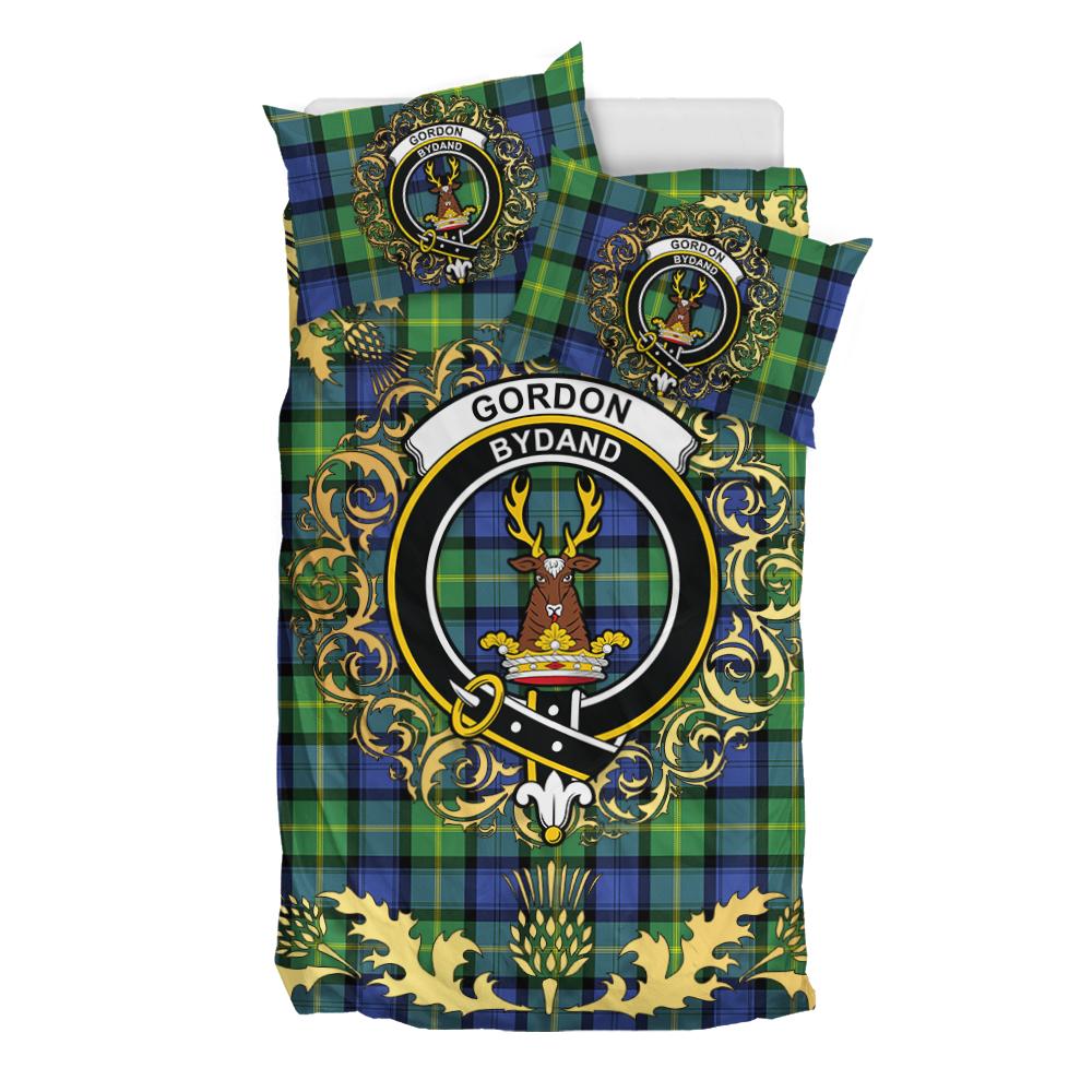 Gordon Old Ancient Tartan Crest Bedding Set - Golden Thistle Style