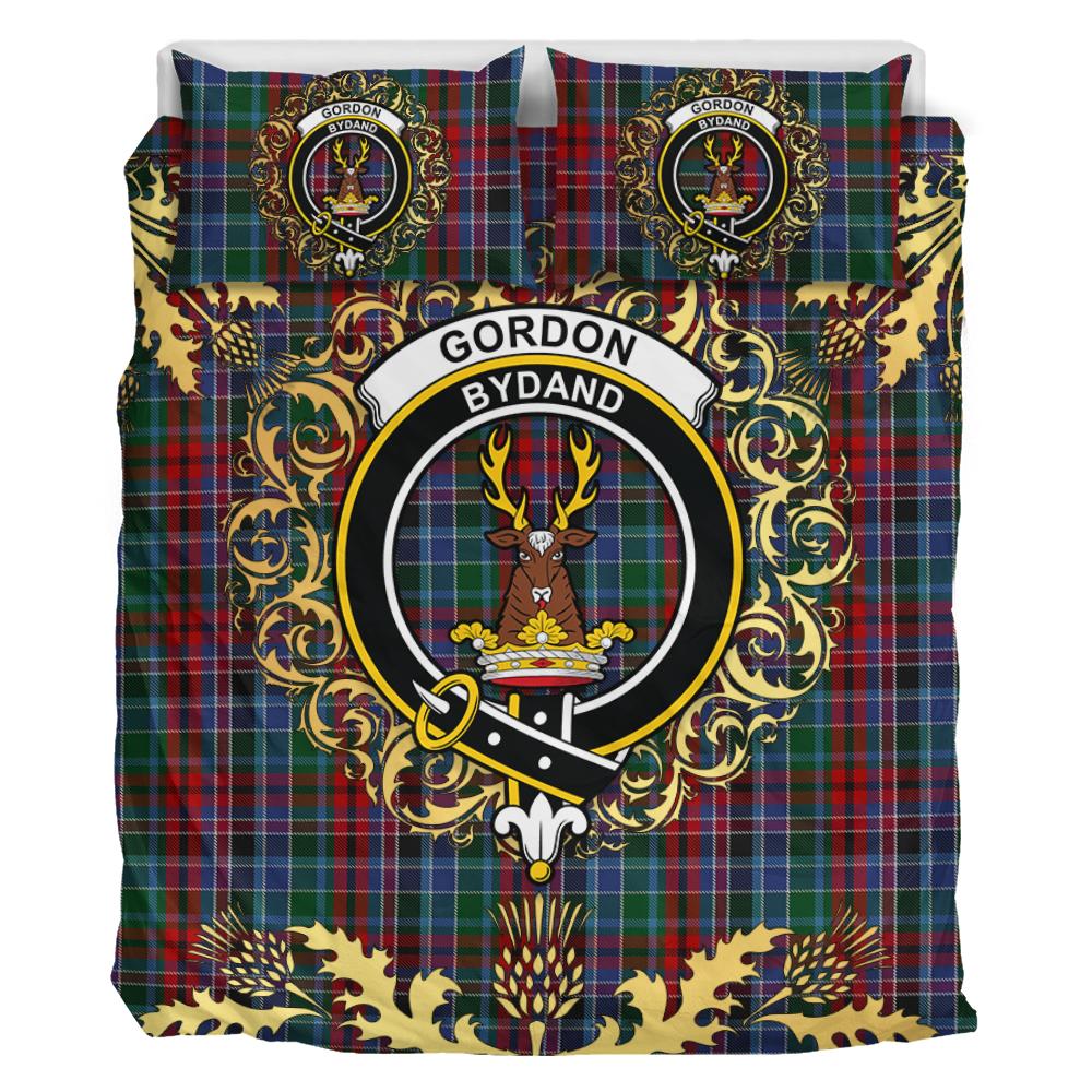 Gordon Red 01 Tartan Crest Bedding Set - Golden Thistle Style