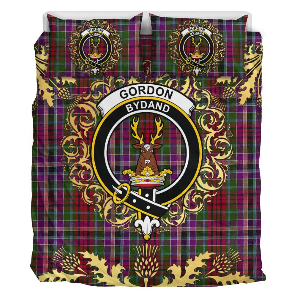 Gordon Red 02 Tartan Crest Bedding Set - Golden Thistle Style