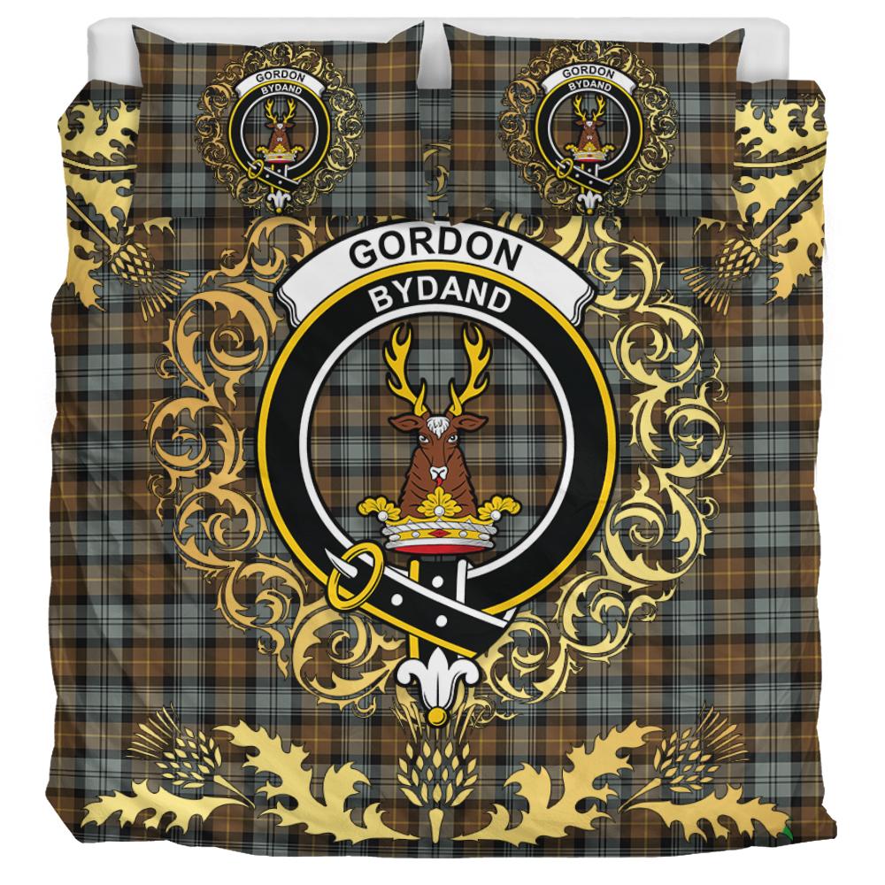 Gordon Weathered Tartan Crest Bedding Set - Golden Thistle Style