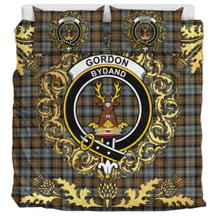 Gordon Weathered Tartan Crest Bedding Set - Golden Thistle Style