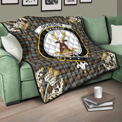 Gordon Weathered Tartan Crest Premium Quilt - Gold Thistle Style