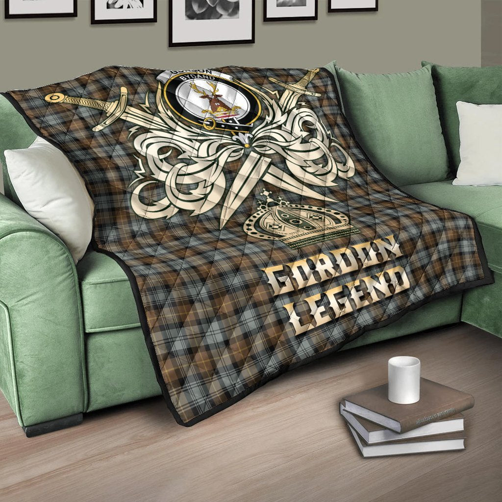 Gordon Weathered Tartan Crest Legend Gold Royal Premium Quilt