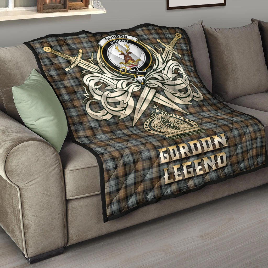 Gordon Weathered Tartan Crest Legend Gold Royal Premium Quilt