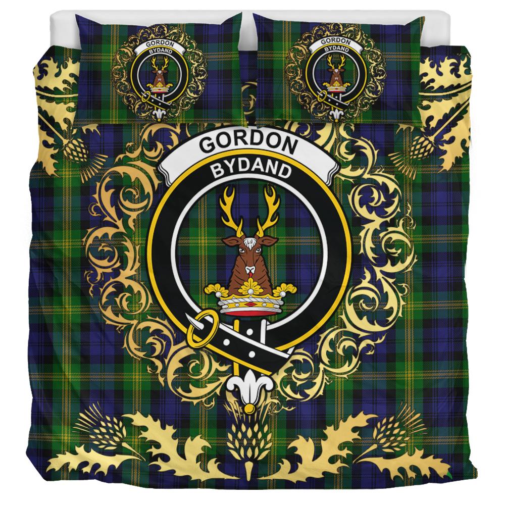 Gordon of Esselmont Tartan Crest Bedding Set - Golden Thistle Style
