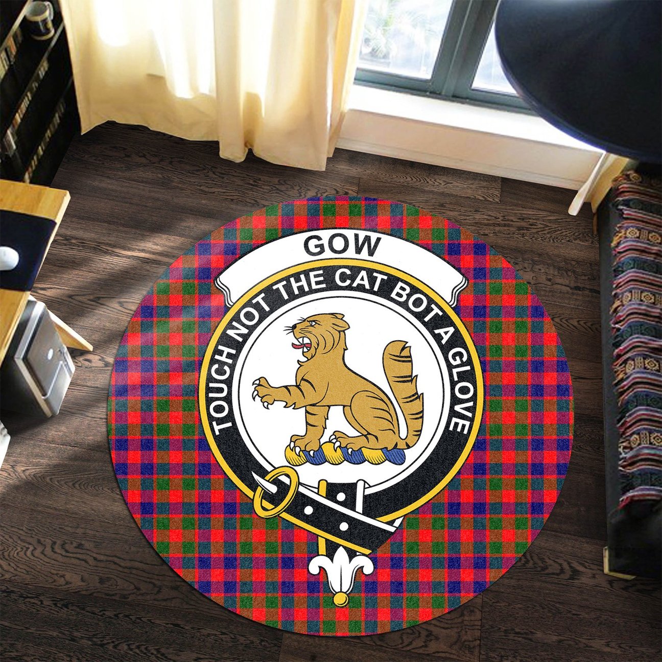 Gow Modern Tartan Crest Round Rug