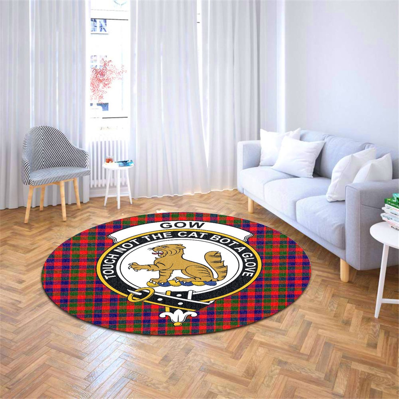 Gow Modern Tartan Crest Round Rug